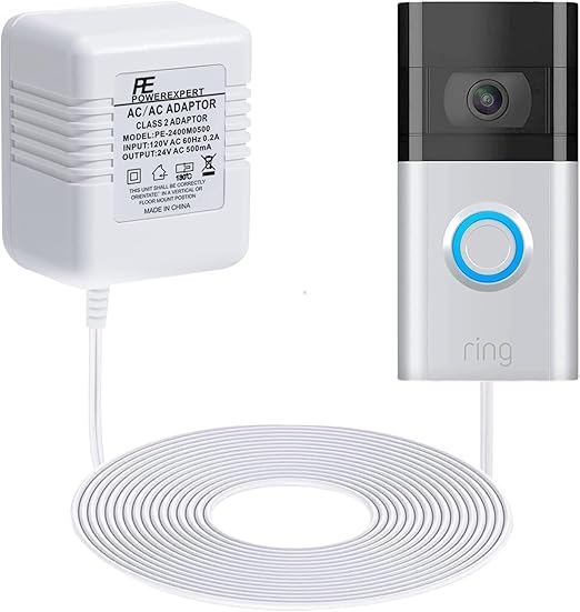 (image for) Doorbell Transformer 24V Adapter for Ring Video Doorbell, 16.4ft Long C Wire Power Supply, Compatibl