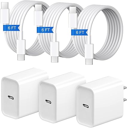 (image for) iPhone 17 16 15 Charger Fast Charging 3+3Pack 20W USB C Wall Charger with 6FT Fast Charging Cable Co